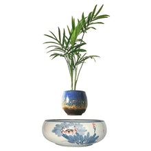 Load image into Gallery viewer, Blue Flowers Ceramic Base Levitating Air-Floating Bonsai Pot - stilyo