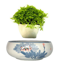 Load image into Gallery viewer, Blue Flowers Ceramic Base Levitating Air-Floating Bonsai Pot - stilyo