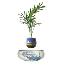 Load image into Gallery viewer, Blue Flowers Ceramic Base Levitating Air-Floating Bonsai Pot - stilyo
