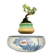 Load image into Gallery viewer, Blue Flowers Ceramic Base Levitating Air-Floating Bonsai Pot - stilyo
