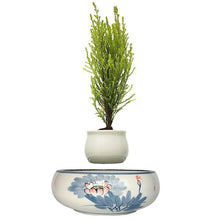 Load image into Gallery viewer, Blue Flowers Ceramic Base Levitating Air-Floating Bonsai Pot - stilyo
