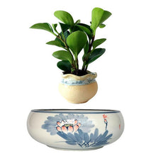 Load image into Gallery viewer, Blue Flowers Ceramic Base Levitating Air-Floating Bonsai Pot - stilyo
