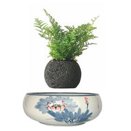 Blue Flowers Ceramic Base Levitating Air-Floating Bonsai Pot - stilyo